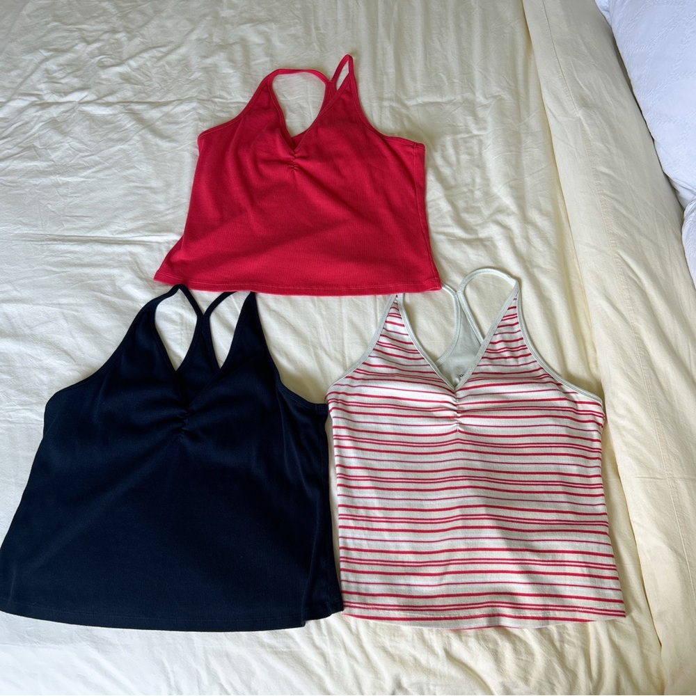 Old Navy Women's Tank Tops - Red, Black, and Striped